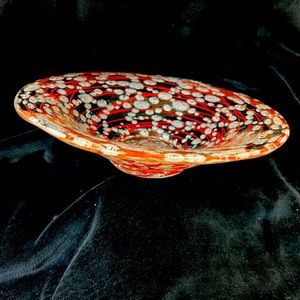 Beautiful Art Glass Bowl. Orange and White Confetti Look. Handblown. 9”.